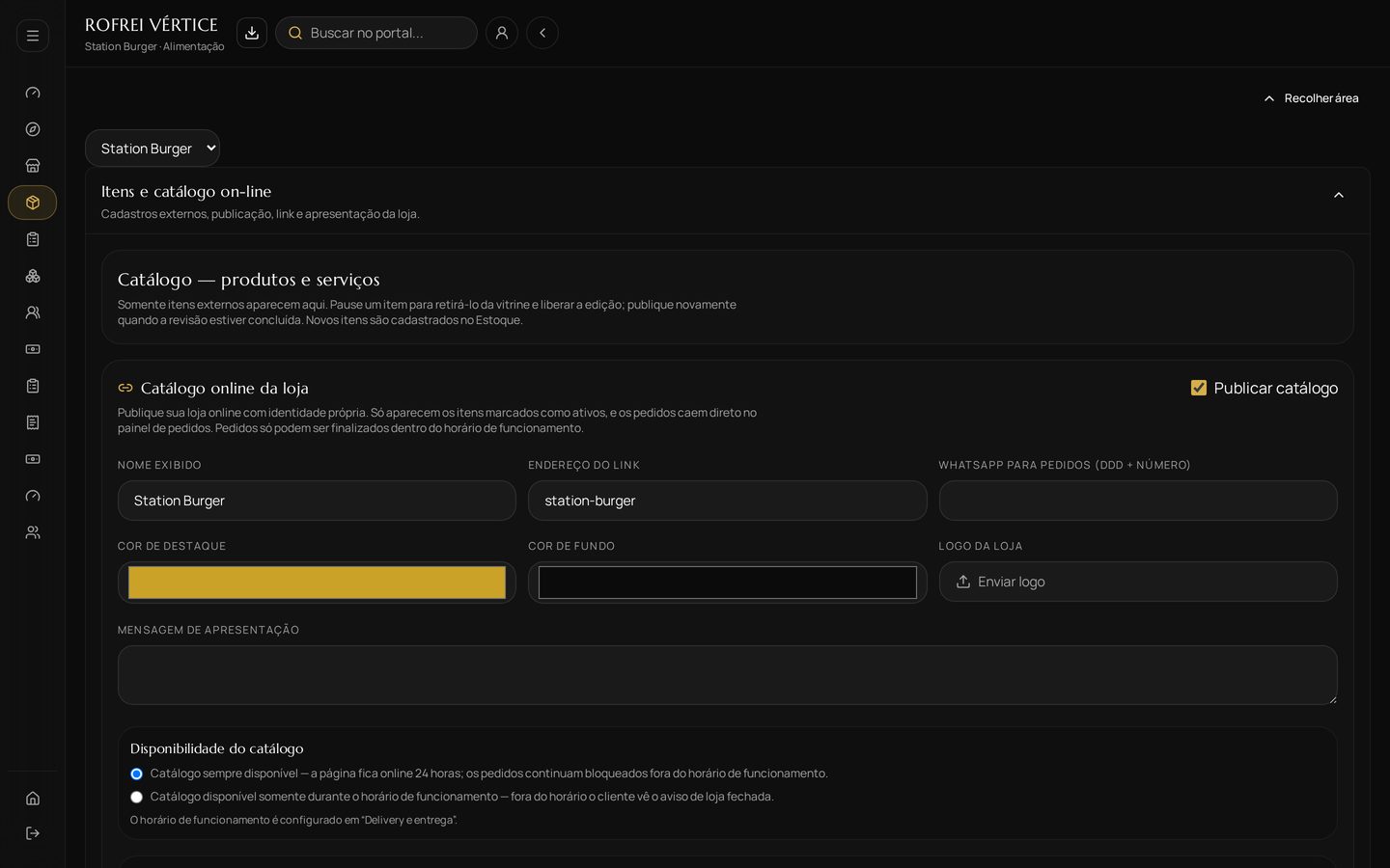 Tela Catálogo on-line do ROFREI VÉRTICE